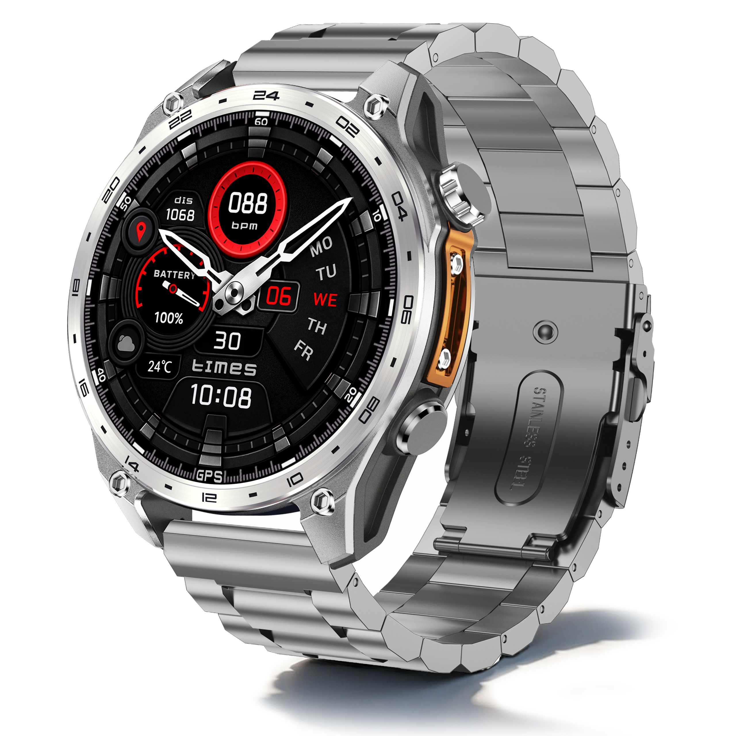 Smartwatch Męski Zegarek  Proventus PTG300Pro srebny — GPS MAPY 4GB AMOLED IP68 Ciśnienie, Funkcja Rozmów, Menu PL