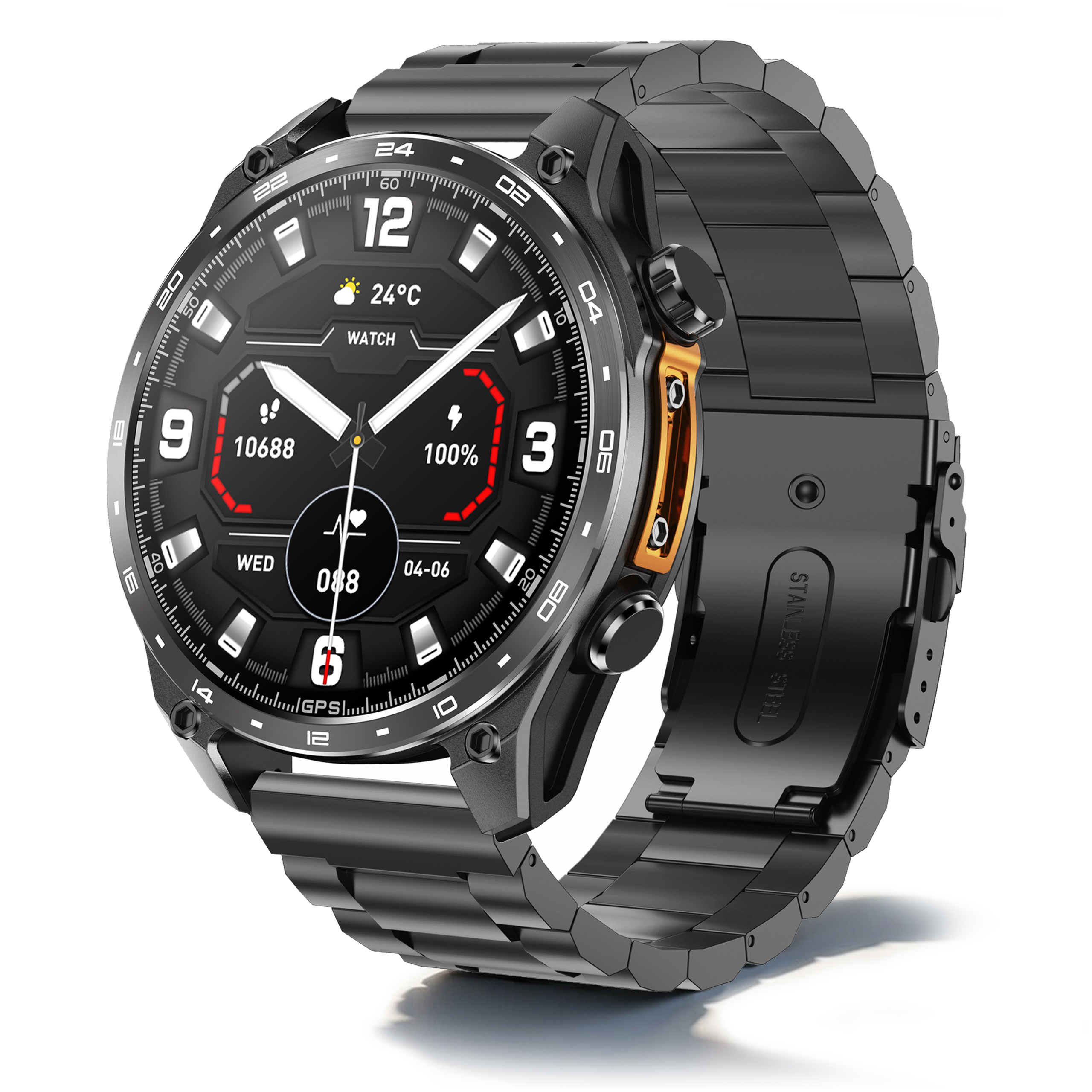 Smartwatch Męski Proventus PTG300Pro cazrny — GPS MAPY 4GB AMOLED IP68 Ciśnienie, Funkcja Rozmów, Menu PL